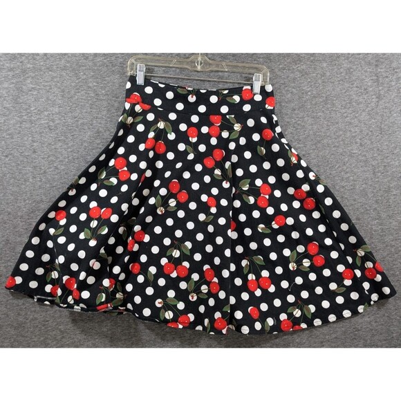 FANCYQUBE Polka Dot Cherry Print Skirt Zipper Detail Women's Feminime - Picture 4 of 16